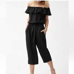 Tommy Bahama Black Off-Shoulder Ruffle Jumpsuit